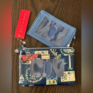 New Kelly & Katie Navy Blue Travel Print Design, ID Card Pouch Wallet